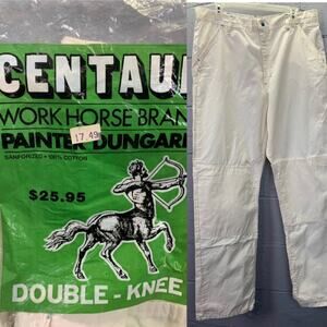 Vtg 70s Deadstock Centaur High Waist Double Knee Carpenter Painter Jeans White